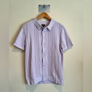 Express Mens Size M Open Cable Knit Short Sleeve Sweater Polo Lilac Cotton NTW